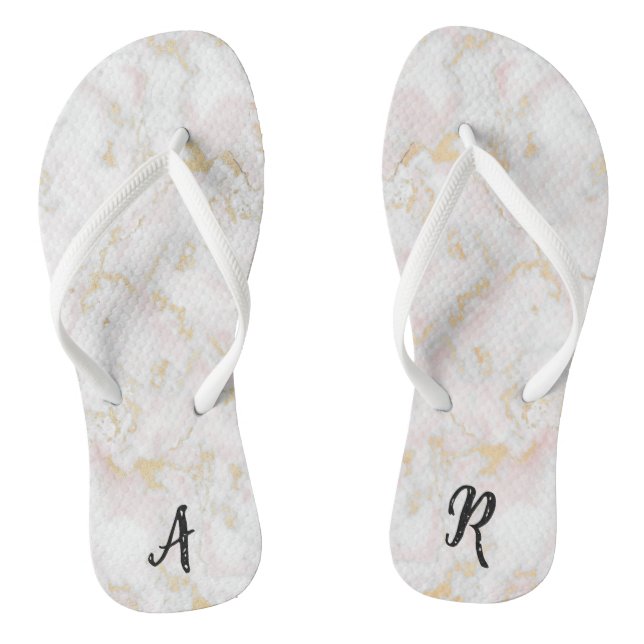 Initial Monogrammed Pink Gold Marble flip flops (Footbed)