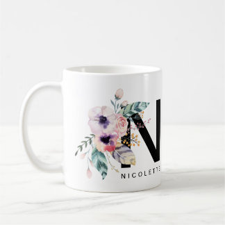 Initial 'N' Alphabet Mug Monogram Boho Watercolour