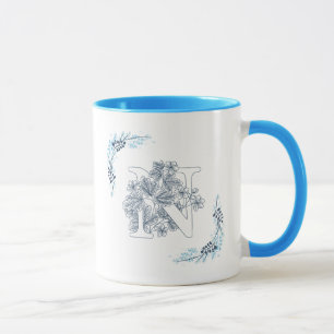 Initial "N" Blue Monogram Calm Floral Coffee Mug