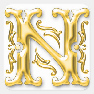 Initial N Capital Letter Monogram Sticker in Gold