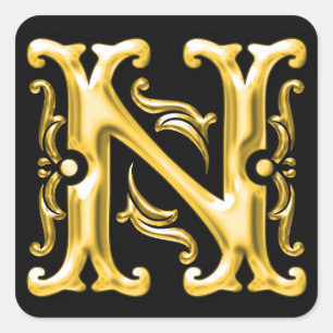 Initial N Capital Letter Monogram Sticker in Gold