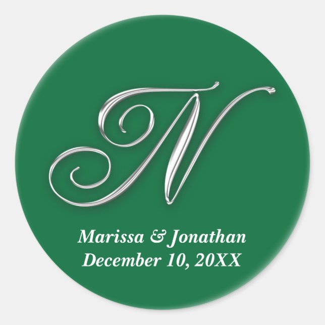 Initial N green monogram custom name favour seal (Front)