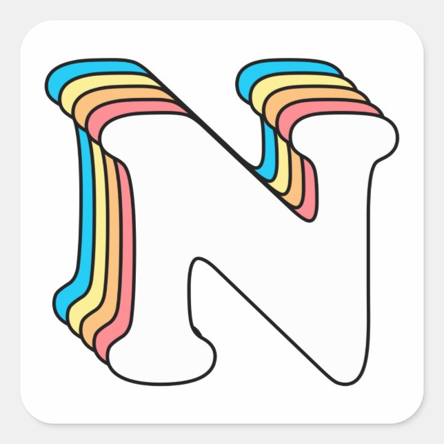 Initial N Letter Name Cute Rainbow Alphabet Square Sticker (Front)
