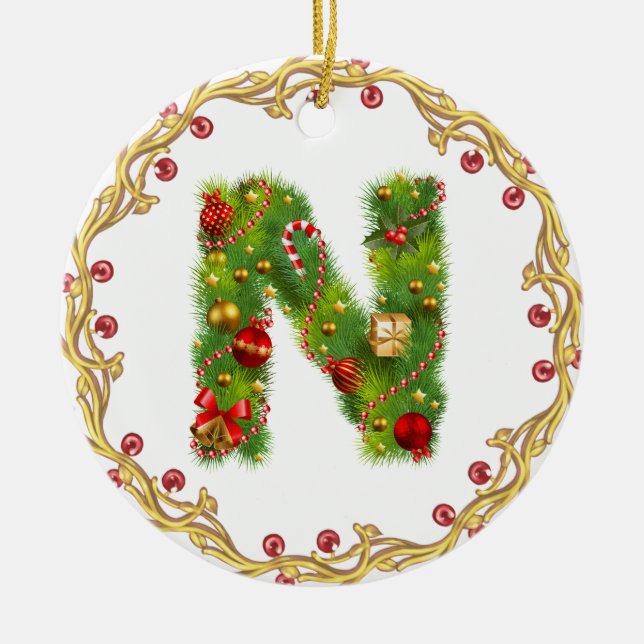 initial n monogrammed christmas ornament - circle (Front)