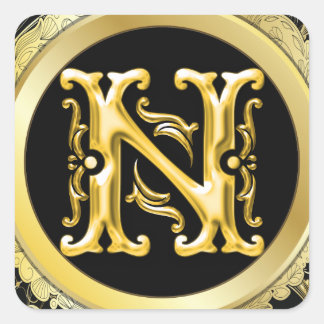 Initial N Square Sticker in Gold