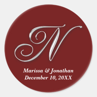 Initial N wine red monogram custom name favour sea Classic Round Sticker