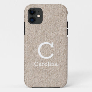 Initial Name Beige Texture Pattern Chic Elegant iPhone 11 Case