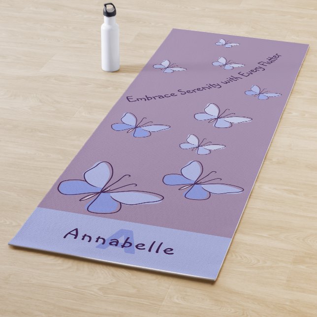 Initial & Name Blue Butterfly Flutter Lavender Yoga Mat (In Situ)