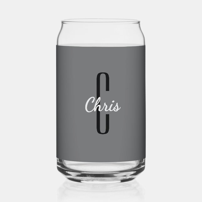 Initial Name | Charcoal Grey Beverage Can Glass (Front)