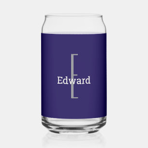 Initial Name   Dark Navy Blue Beverage Can Glass