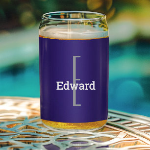 Initial Name Dark Navy Blue Beverage Can Glass