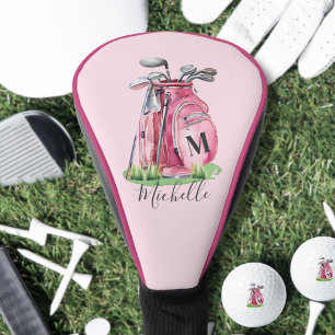 Initial Name Girly Pink Monogram Golf Head Cover