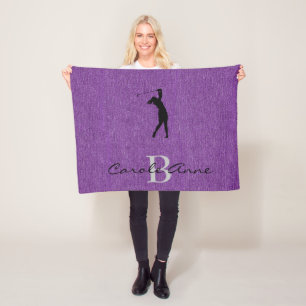 Initial, Name Golfer Purple Denim Print Fleece Blanket