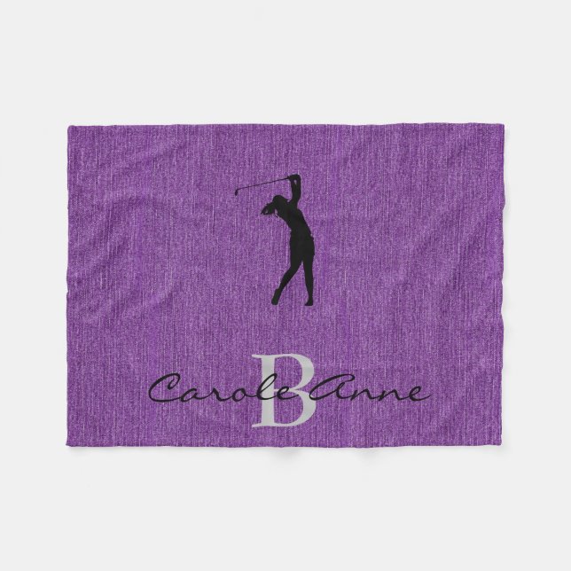 Initial, Name Golfer Purple Denim Print Fleece Blanket (Front (Horizontal))