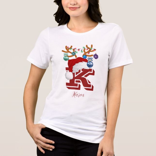 Initial Name Matching Christmas Family Tri-Blend Shirt (Front)