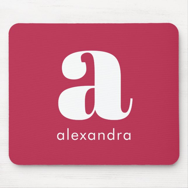 Initial Name Monogram Professional Simple Magenta  Mouse Mat (Front)
