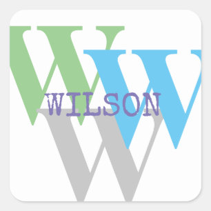 Initial Name Monogram Sticker – Minimal Grey, Blue