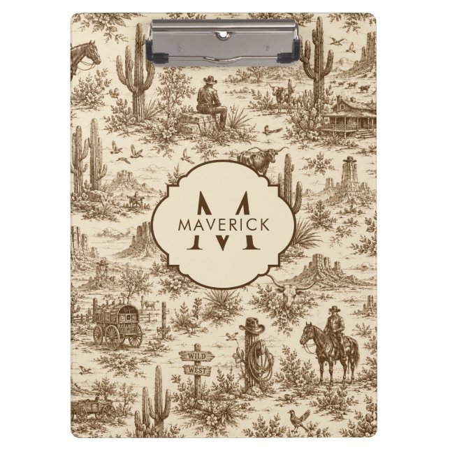 Initial Name on VintageWestern Desert ToilePattern Clipboard (Front)