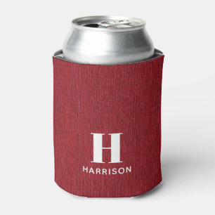 Initial Name Ruby Red Denim Print 12oz. Can Cooler