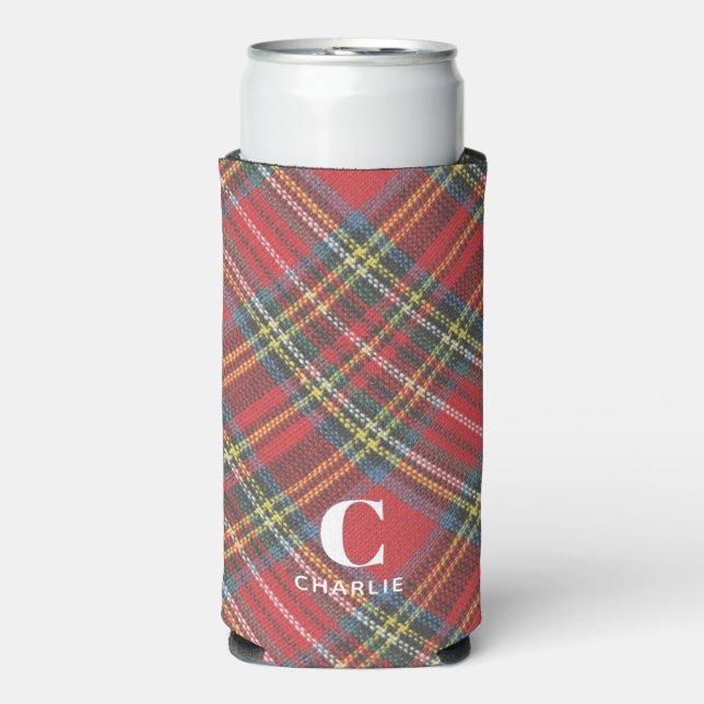 Initial Name, Stewart Tartan Plaid Seltzer Can Cooler (Seltzer Front)