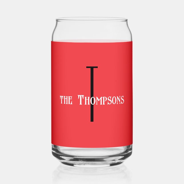 Initial Name | Vibrant Red 16oz Beverage Can Glass (Front)