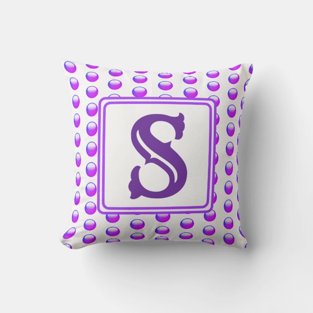  Initial Name Vivid Purple Polka Dot Monogram Cushion (Front)