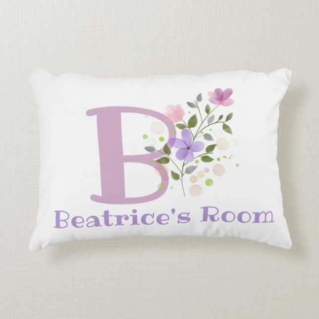 Initial & Name with Floral Design Accent Pillow (Front)