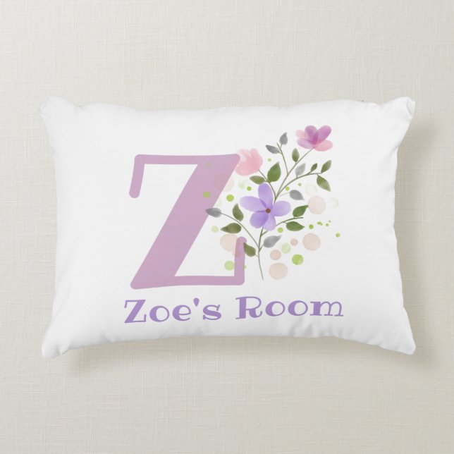 Initial & Name with Floral Design Accent Pillow (Front)