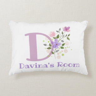 Initial & Name with Floral Design Accent Pillow