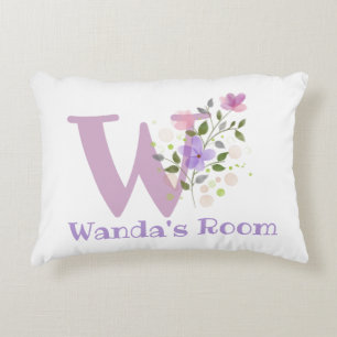 Initial & Name with Floral Design Accent Pillow