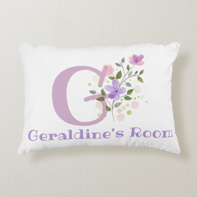 Initial & Name with Floral Design Accent Pillow (Front)