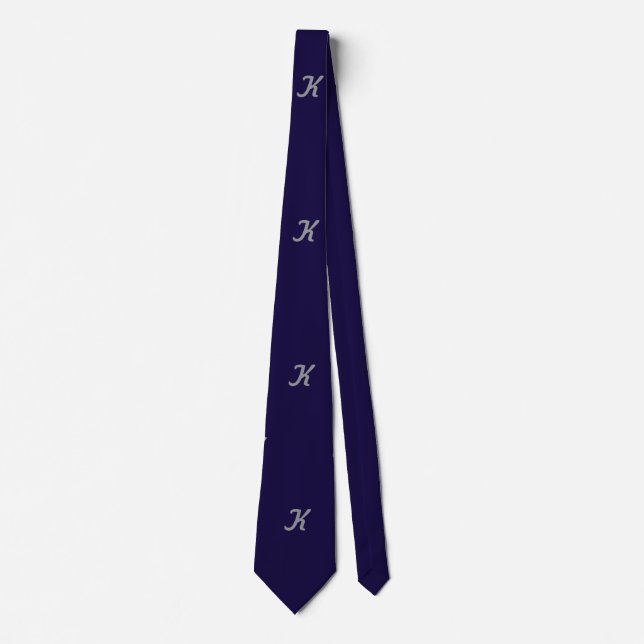 Initial Neck Tie (Navy Blue & Silver) (Front)
