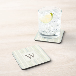 Initial Neutral Dusty Blue Stripe Rustic Farmhouse Coaster