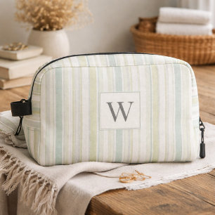 Initial Neutral Dusty Blue Stripe Rustic Farmhouse Dopp Kit