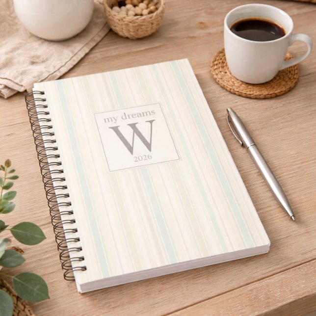 Initial Neutral Dusty Blue Stripe Rustic Farmhouse Notebook (Creator Uploaded)