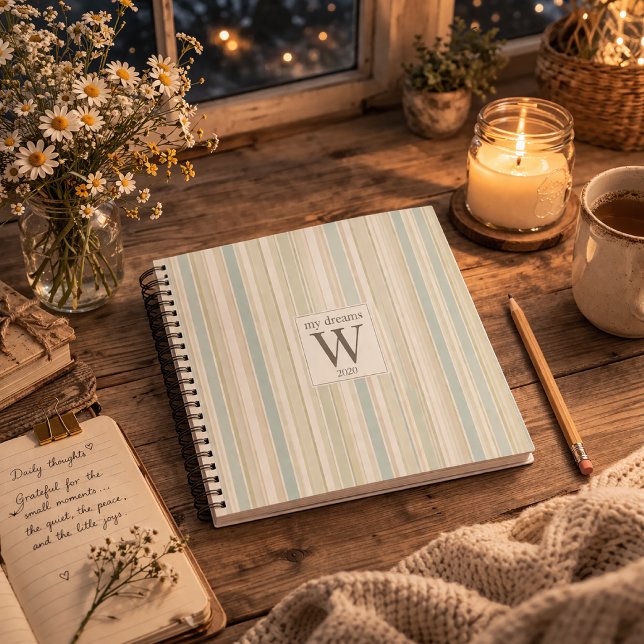 Initial Neutral Dusty Blue Stripe Rustic Farmhouse Notebook (Creator Uploaded)