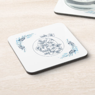 Initial "O" Blue Monogram Calm Floral Coaster