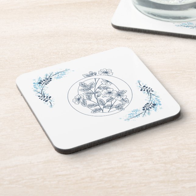 Initial "O" Blue Monogram Calm Floral Coaster (Left Side)