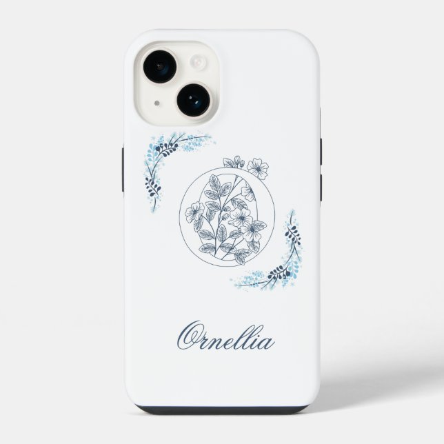Initial "O" Blue Monogram Calm Floral iPhone Case (Back)