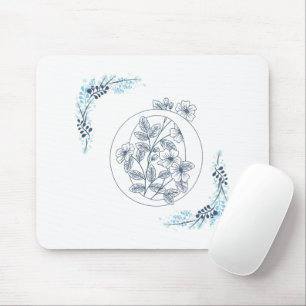Initial "O" Blue Monogram Calm Floral Mouse Mat
