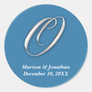 Initial O blue monogram custom name favour seal