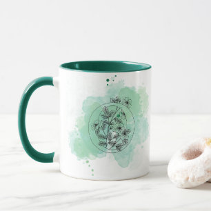 Initial O Watercolor Monogram Green Botanical Mug