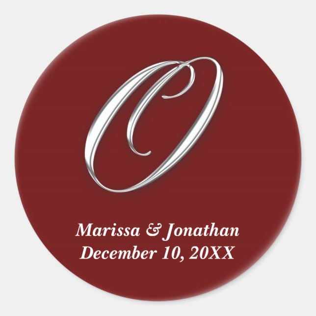 Initial O wine red monogram custom name favour sea Classic Round Sticker (Front)