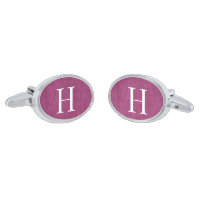 Initial on Orchid Denim Print Oval Silver Plated