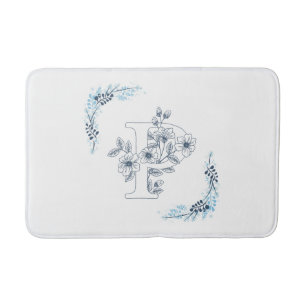 Initial "P" Blue Monogram Calm Floral Bath Mat