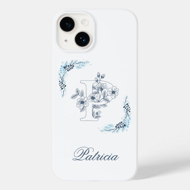 Initial "P" Blue Monogram Calm Floral Case-Mate iPhone Case (Back)