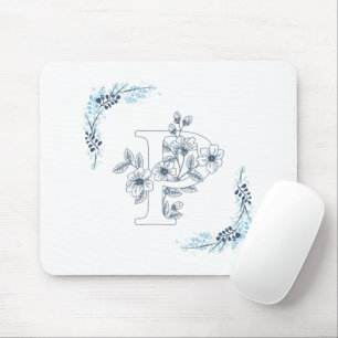 Initial "P" Blue Monogram Calm Floral Mouse Mat