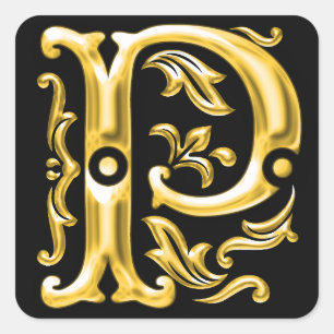 Initial P Capital Letter Monogram Sticker in Gold