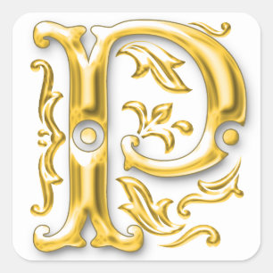 Initial P Capital Letter Monogram Sticker in Gold