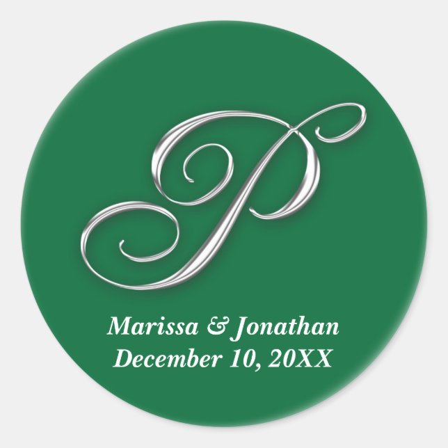 Initial P green monogram custom name favour seal (Front)